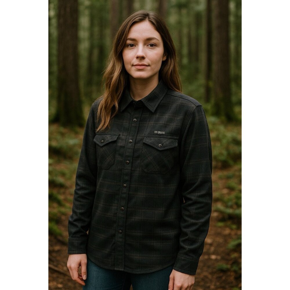 Dixxon Flannel Shirt Womens XL The Phantom Black Flys Plaid Charcoal Cabincore - Picture 2 of 9